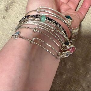 Alex and Ani bangle bracelet stack Silver crystal dragon Women's Bangle Set